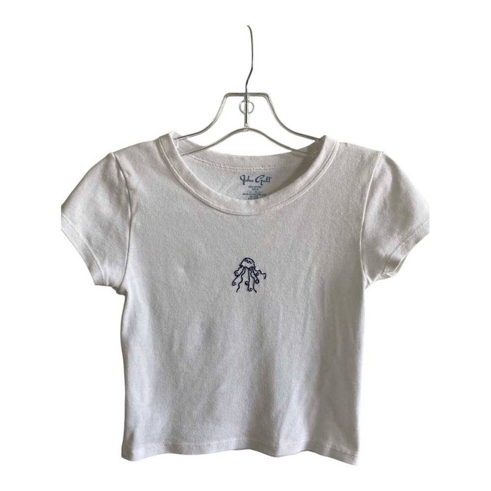 JohnGalt 160/84A GenZ Aquamarine Jellyfish Embroided Subversive Basic White Tee
